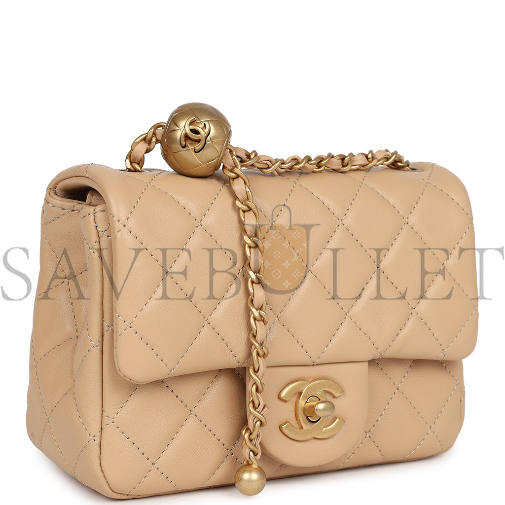 CHANEL BEIGE LEATHER MINI SQUARE FLAP BAG AS1786 (17*13*8cm)